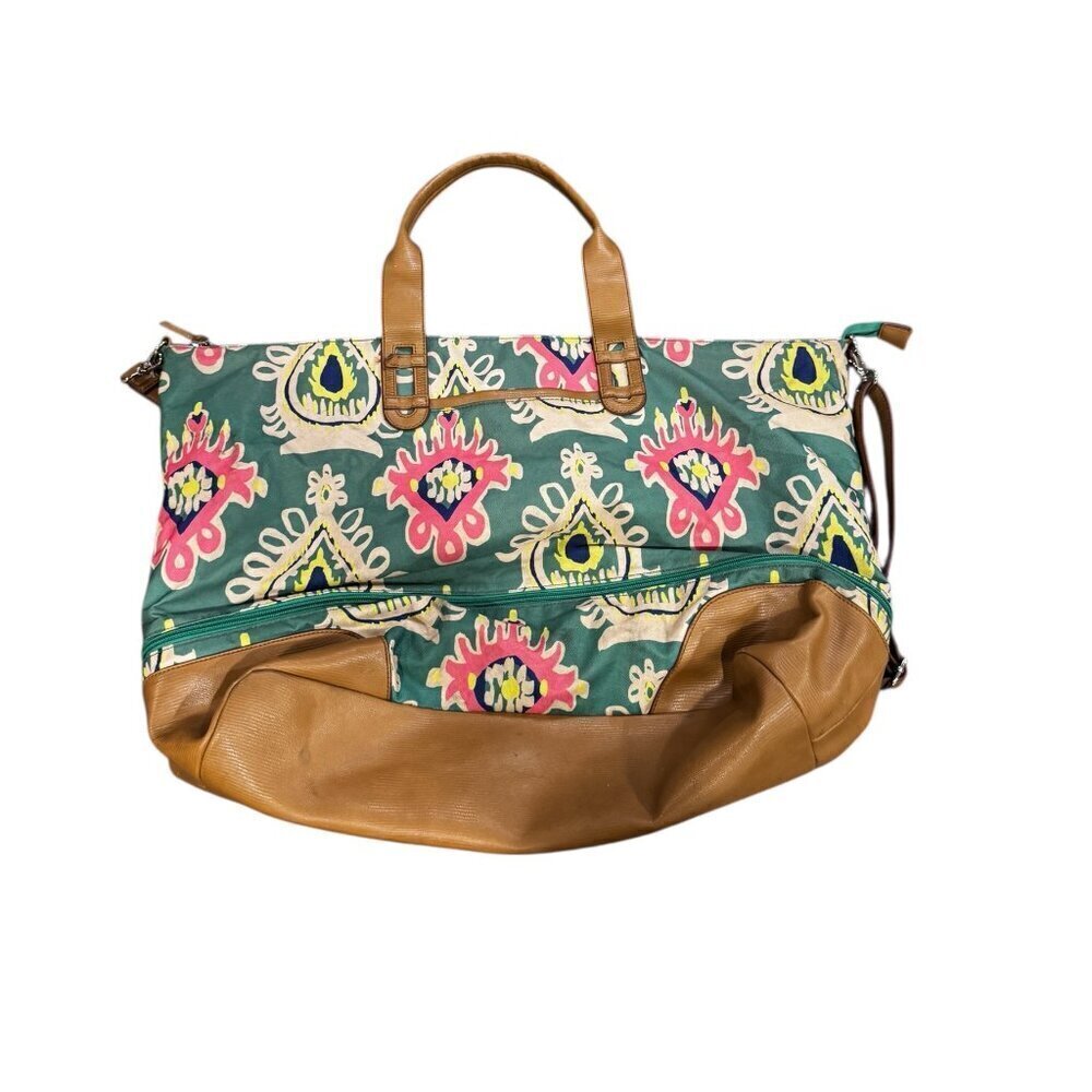 Stella & Dot “Getaway” Bag – Green Ikat Print – Weekender Travel Tote